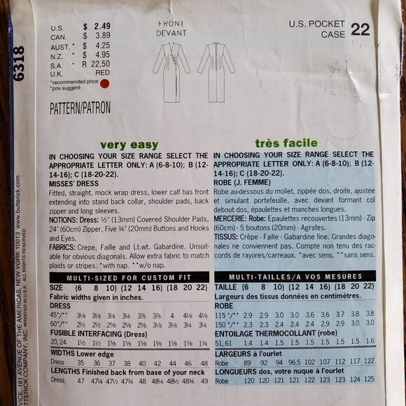 Vintage 90s See & Sew Pattern 6318 Uncut Sheath Mock Wrap Dress Sz 6 8 10 - Picture 3 of 3